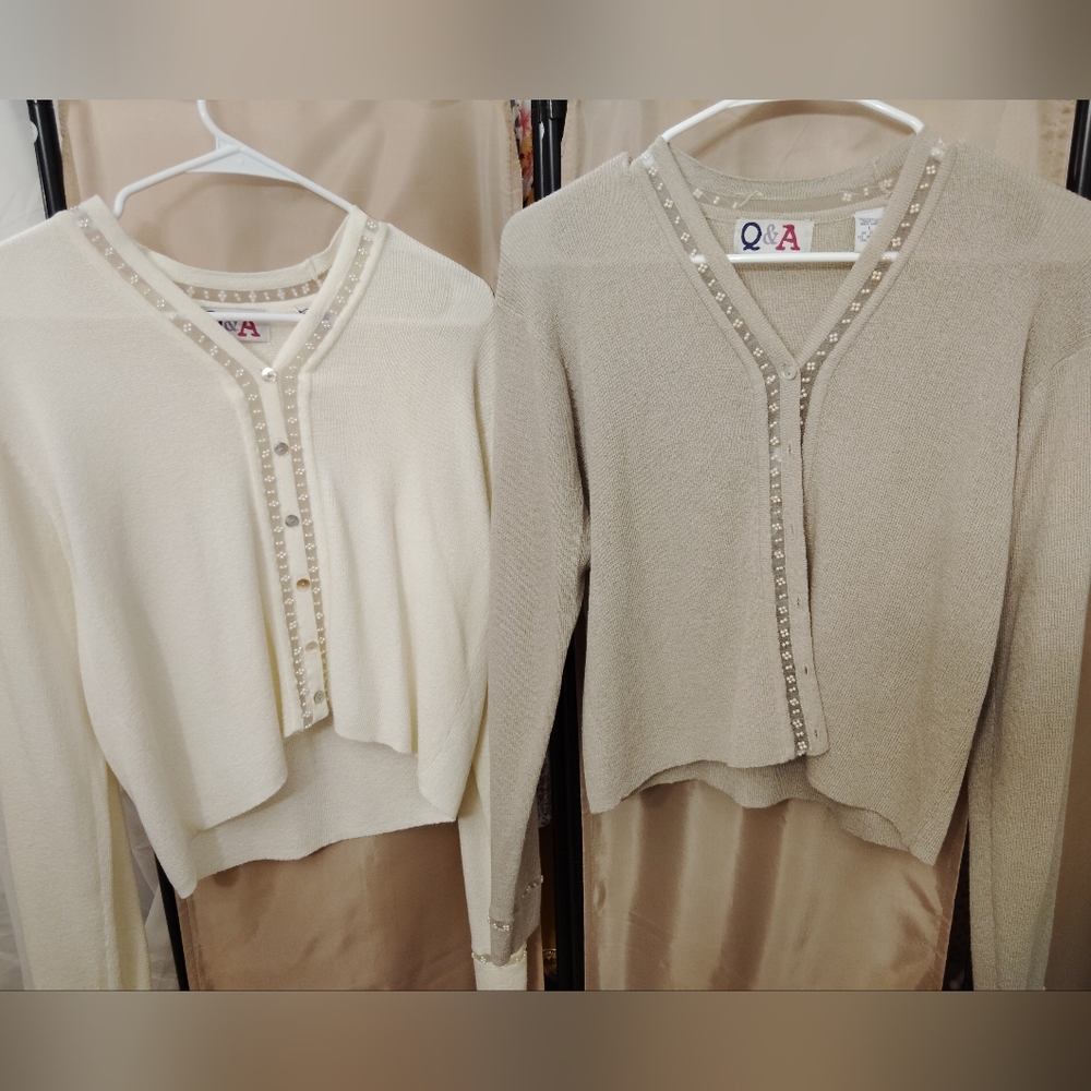 Q&A Elegant Cream and Tan Cardigan Set